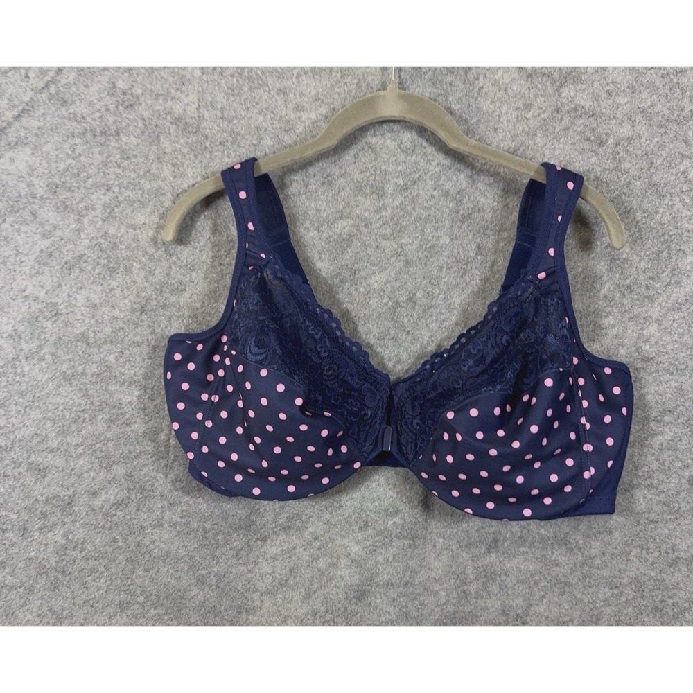 Glamorise WonderWire Front Closure Bra 48C Blue Pink Polka Dots #1245